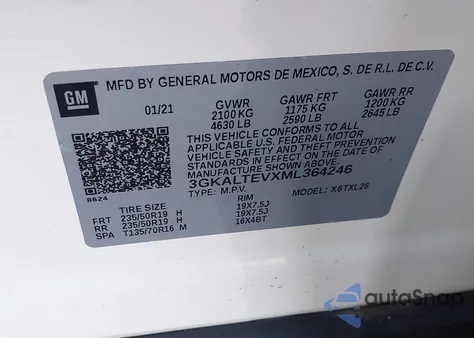 2021 GMC Terrain Awd Sle из США, поврежденный, VIN 3GKALTEVXML364246